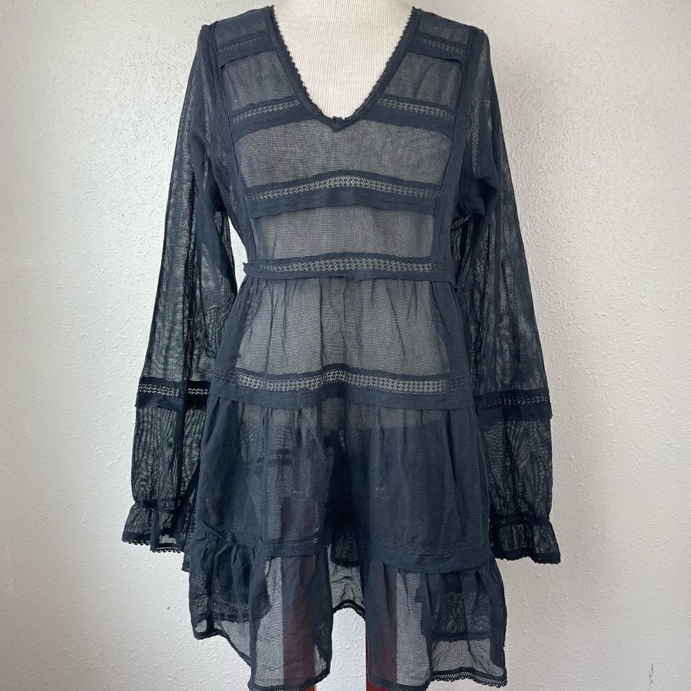 NWT Free People Sheer Black Tunic Top Size XS
